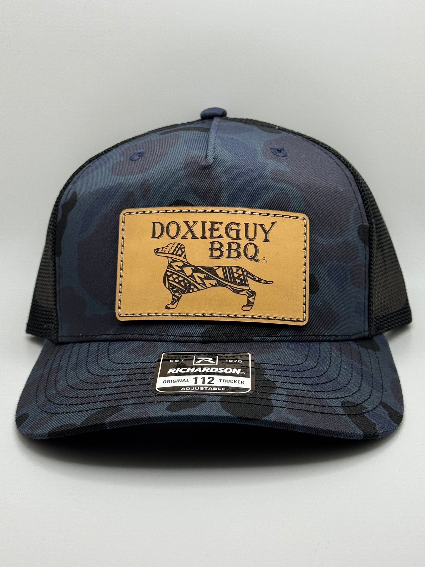 DoxieGuy BBQ Leather Patch Richardson 112 Trucker Cap Sable Duck Camo/Black