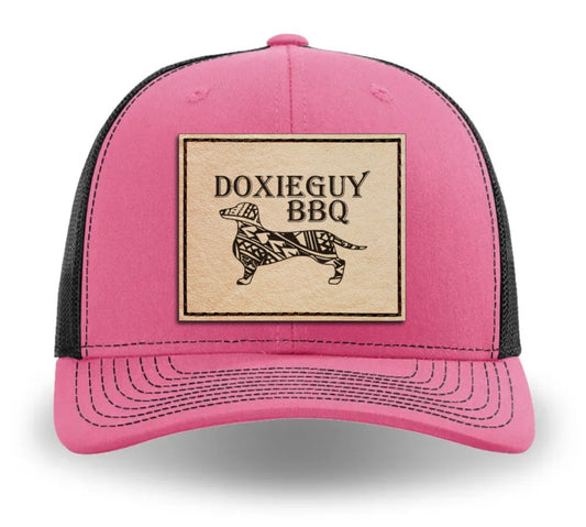 DoxieGuy BBQ Leather Patch Richardson 112 Trucker Cap Hot Pink/Black