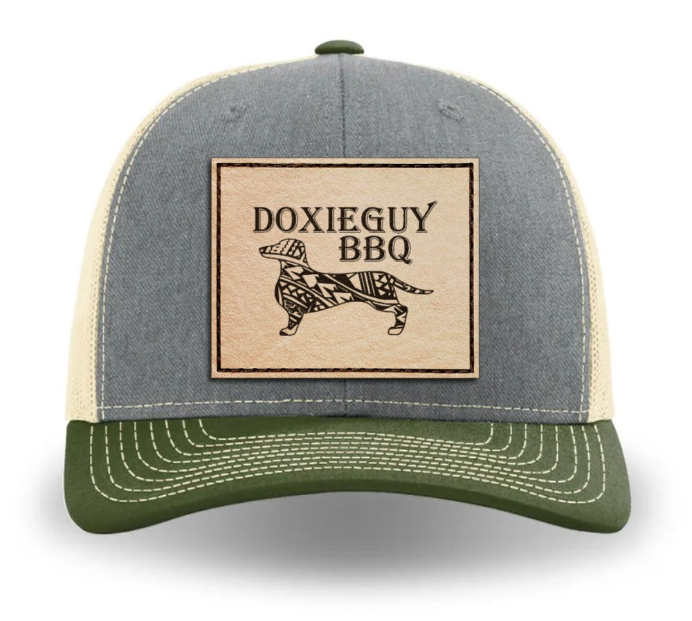 DoxieGuy BBQ Leather Patch Richardson 112 Trucker Cap Heather Grey/ Birch/ Army Olive