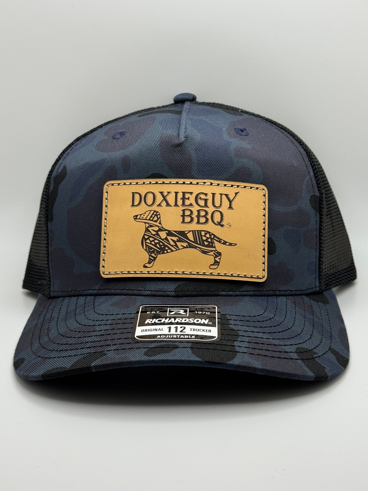 DoxieGuy BBQ Leather Patch Richardson 112 Trucker Cap Sable Duck Camo/Black