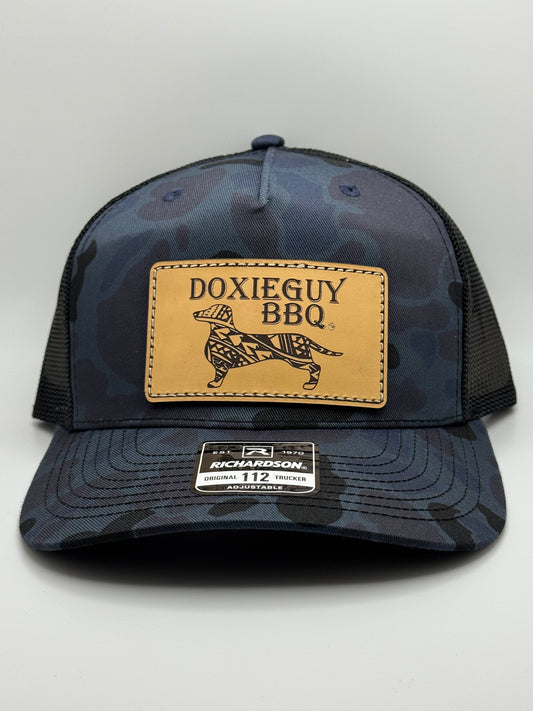 DoxieGuy BBQ Leather Patch Richardson 112 Trucker Cap Sable Duck Camo/Black