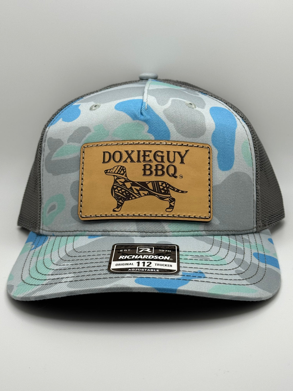 DoxieGuy BBQ Leather Patch Richardson 112 Trucker Cap Saltwater Duck Camo/Charcoal