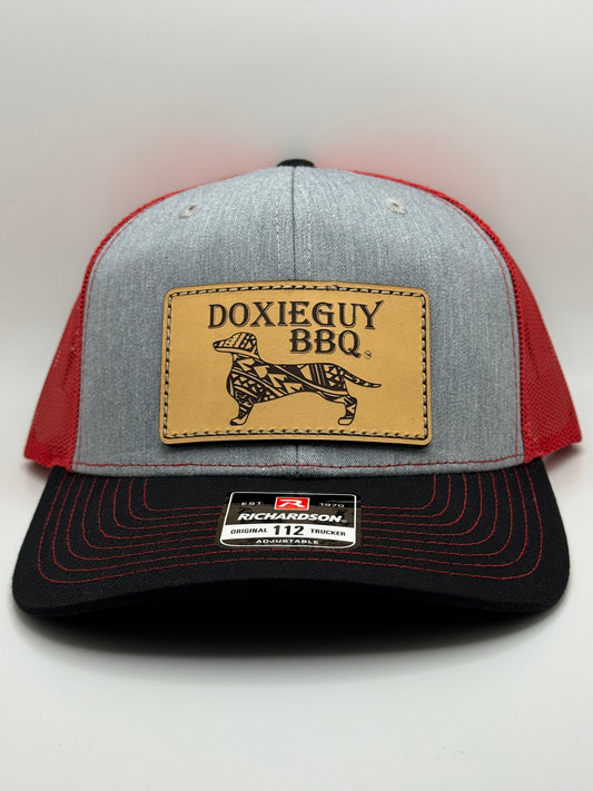 DoxieGuy BBQ Leather Patch Richardson 112 Trucker Cap Heather Gray/Red/Black