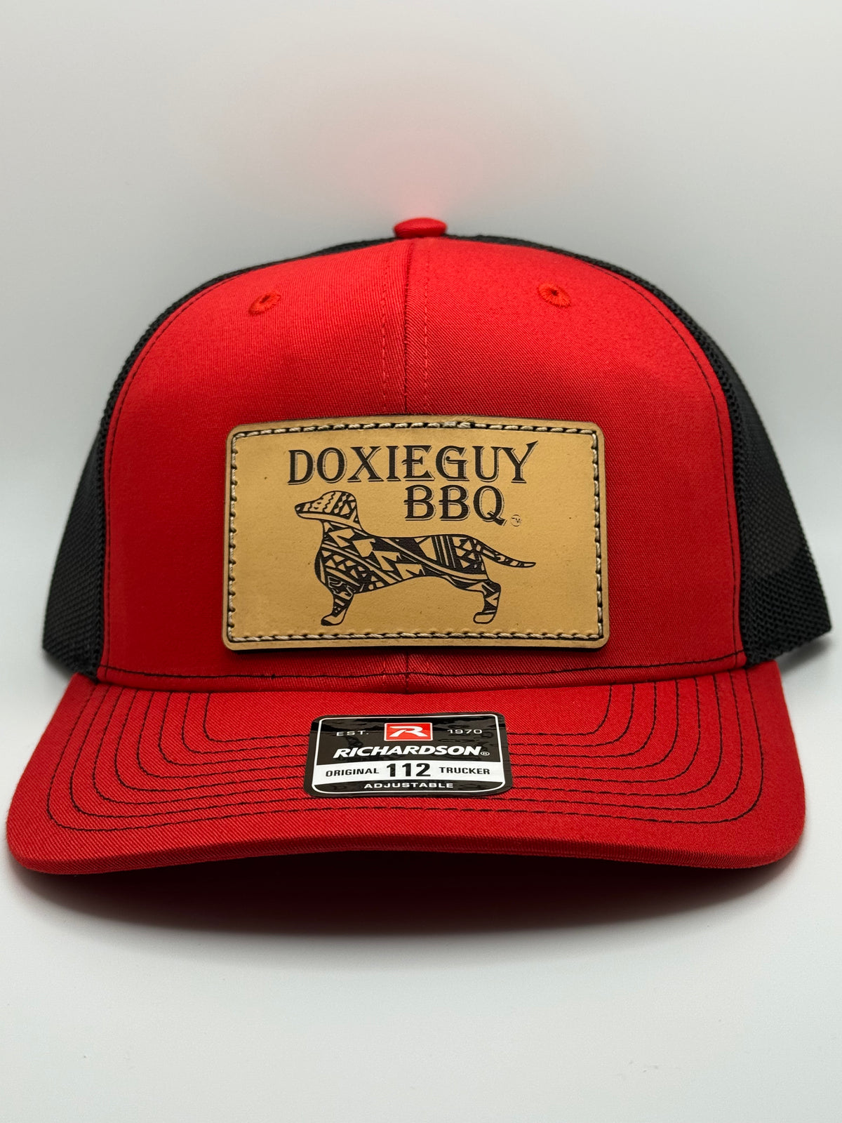 DoxieGuy BBQ Leather Patch Richardson 112 Trucker Cap Red/Black