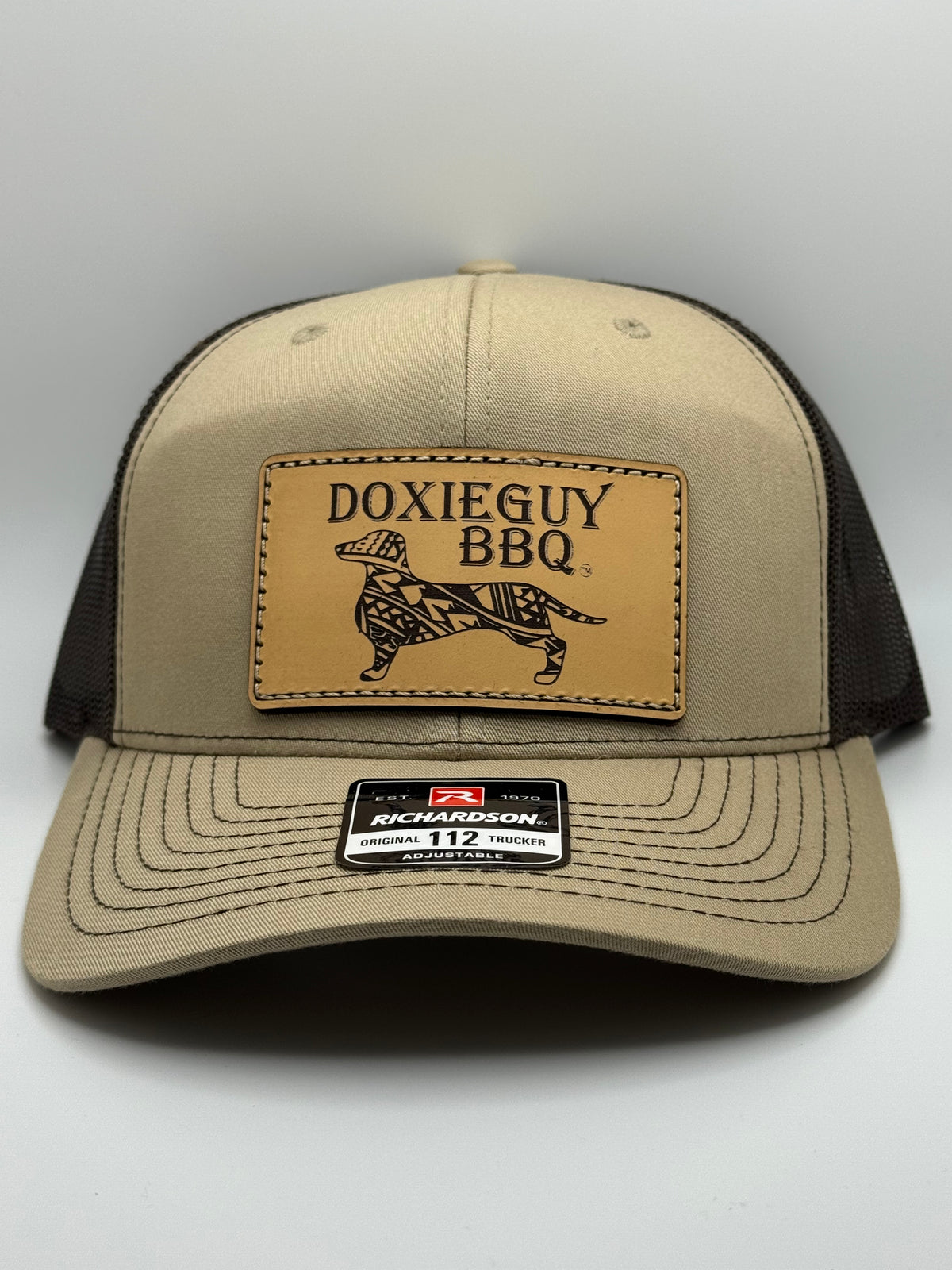 DoxieGuy BBQ Leather Patch Richardson 112 Trucker Cap Khaki/Brown