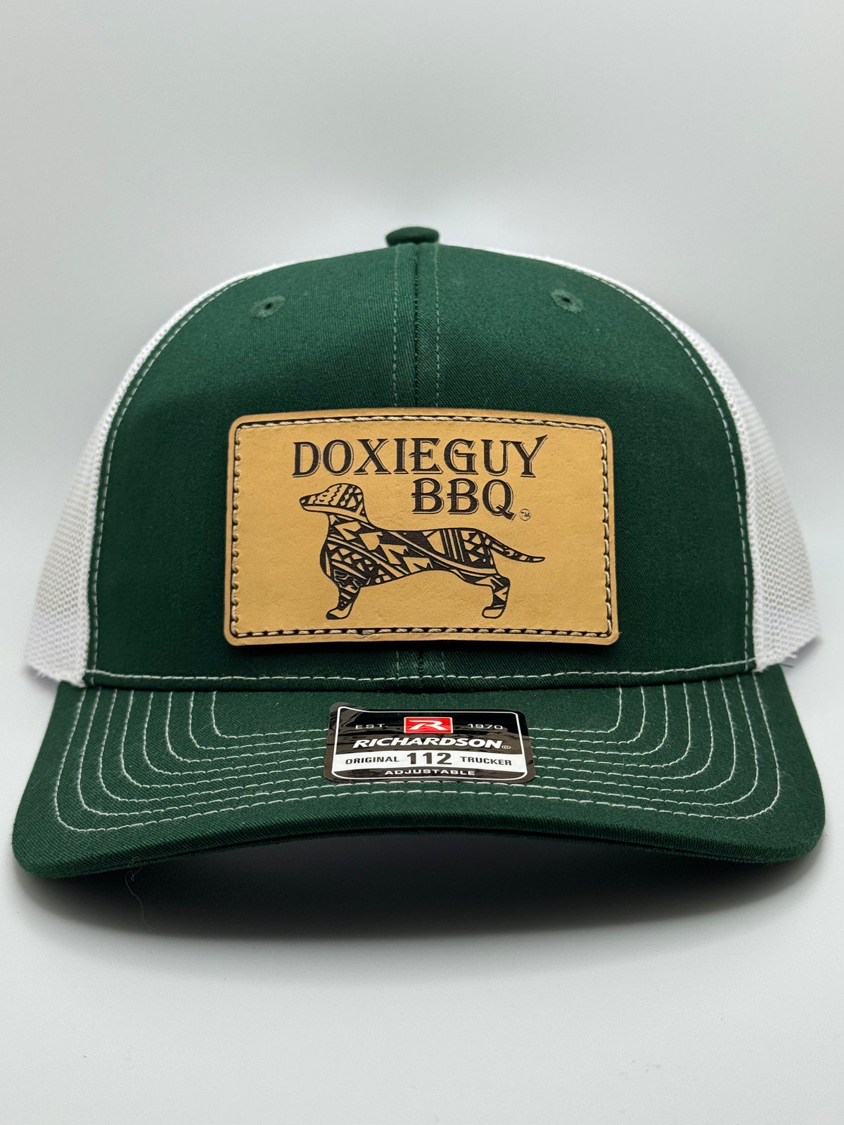 DoxieGuy BBQ Leather Patch Richardson 112 Trucker Cap Green/White