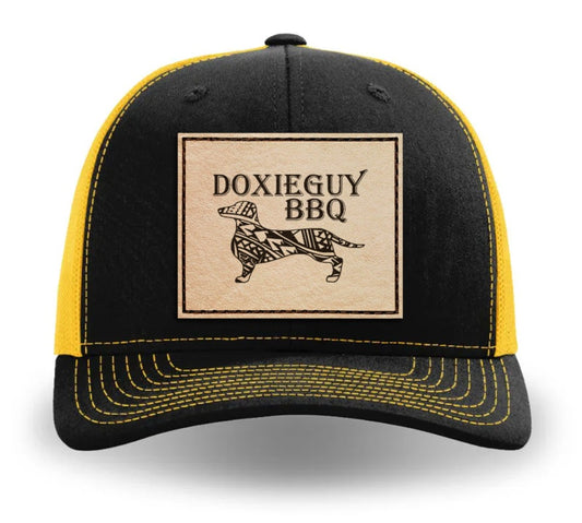 DoxieGuy BBQ Leather Patch Richardson 112 Trucker Cap Black/Gold