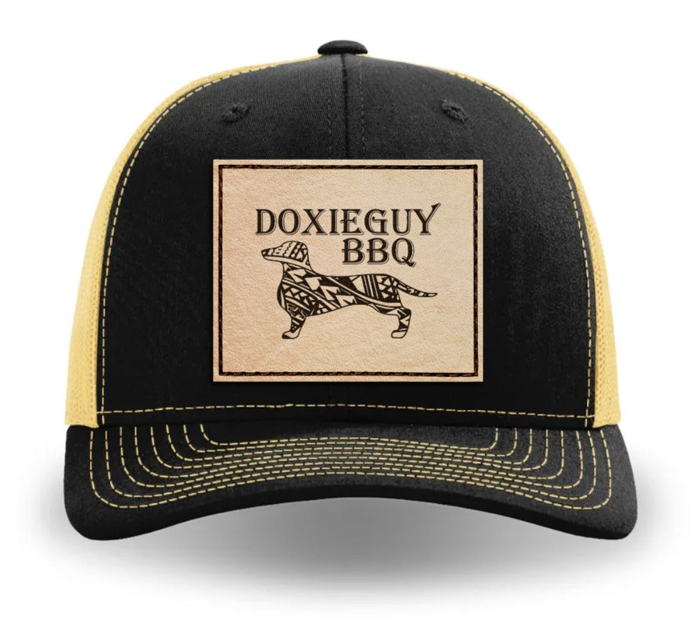 DoxieGuy BBQ Leather Patch Richardson 112 Trucker Cap Black/Vegas Gold