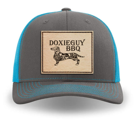 DoxieGuy BBQ Leather Patch Richardson 112 Trucker Cap Charcoal/Neon Blue