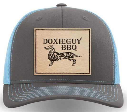 DoxieGuy BBQ Leather Patch Richardson 112 Trucker Cap Charcoal/Columbia Blue