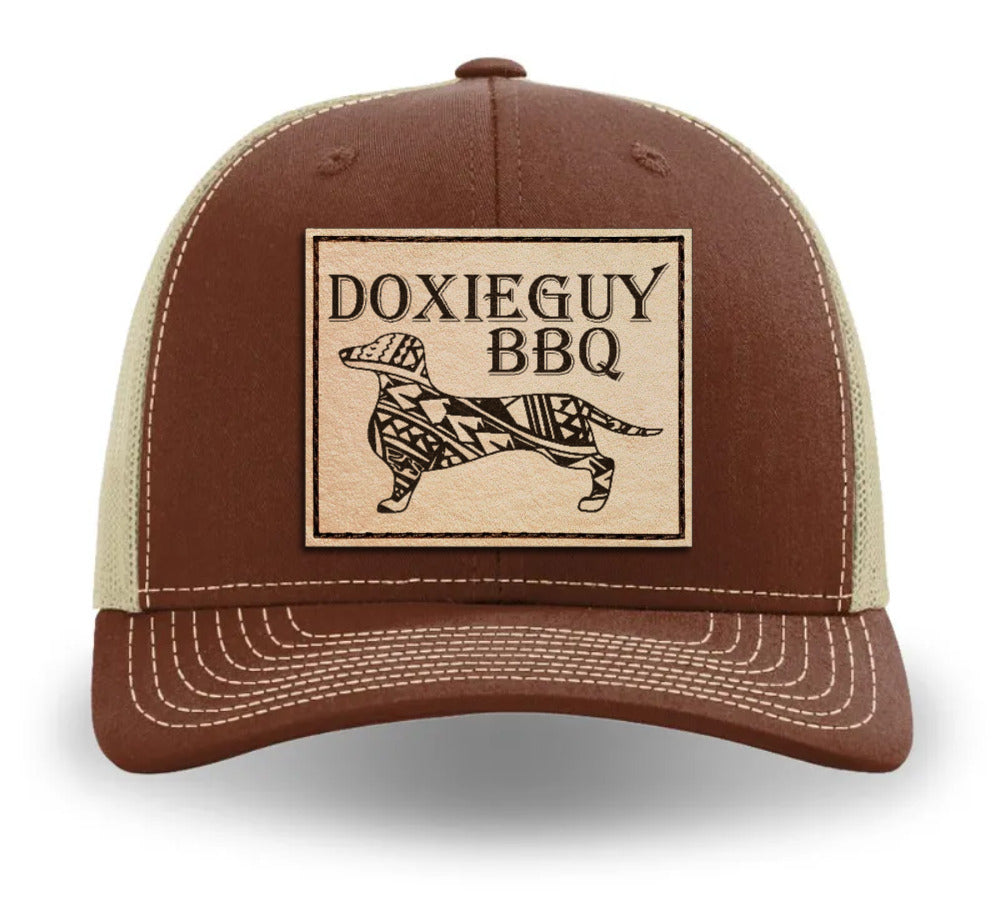 DoxieGuy BBQ Leather Patch Richardson 112 Trucker Cap Heather Brown/Khaki