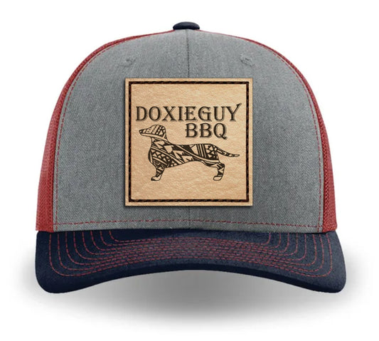 DoxieGuy BBQ Leather Patch Richardson 112 Trucker Cap Heather Gray/Cardinal/Navy