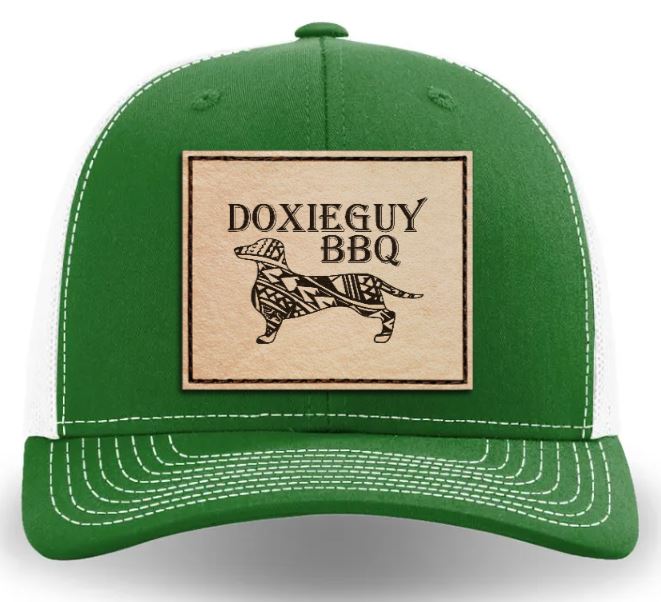 DoxieGuy BBQ Leather Patch Richardson 112 Trucker Cap Kelly Green/White